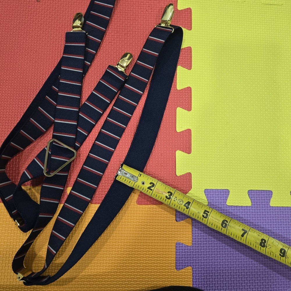 Men's Adjustable X-Back Suspenders - Navy Blue with Red & White Stripes -... - Picture 6 of 7